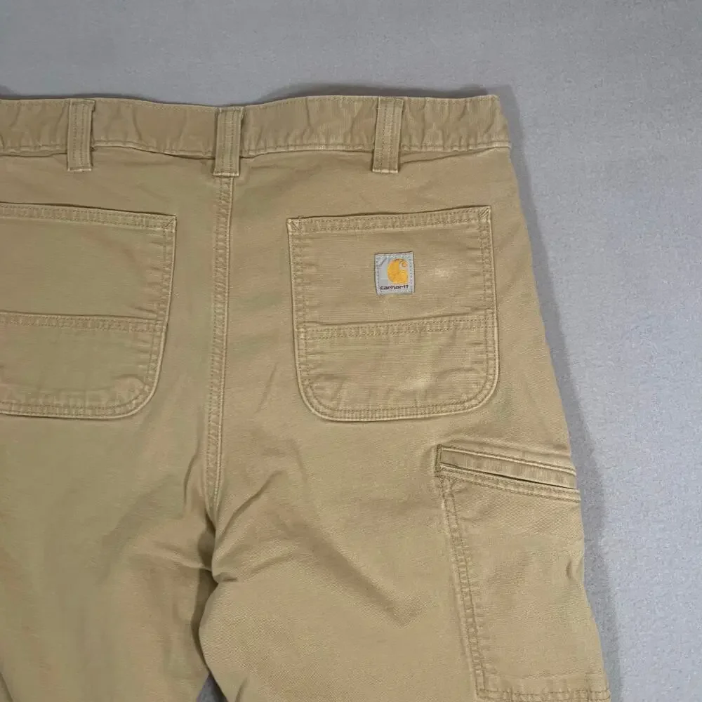 Mens Carhartt Pants 36-34 Beige Canvas Workwear